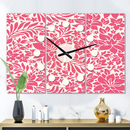 Retro Abstract Flower Design II - Oversized Mid-Century wall clock - 3 Panels
