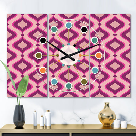 Abstract Retro Geometrical Design IV - Oversized Mid-Century wall clock - 3 Panels