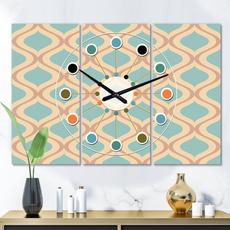 Abstract Retro Geometrical Design V - Oversized Mid-Century wall clock - 3 Panels