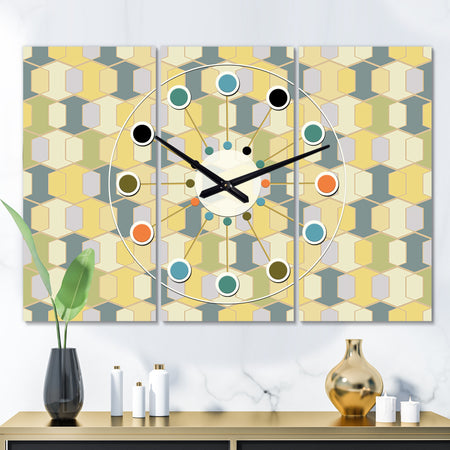 Abstract Retro Geometrical Design II - Oversized Mid-Century wall clock - 3 Panels