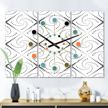 Retro Geometrical Abstract Minimal Pattern III - Oversized Mid-Century wall clock - 3 Panels