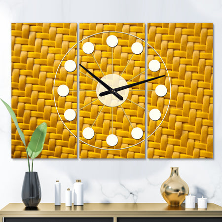 Sedge texture background - Oversized Mid-Century wall clock - 3 Panels