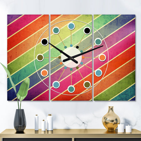 Geometrical Retro Design IV - Oversized Mid-Century wall clock - 3 Panels