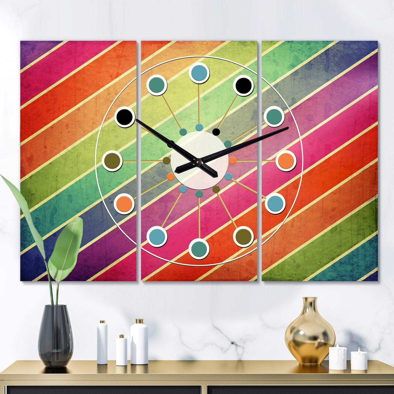 Geometrical Retro Design IV - Oversized Mid-Century wall clock - 3 Panels