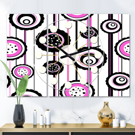 Circular Retro Pattern I - Oversized Mid-Century wall clock - 3 Panels