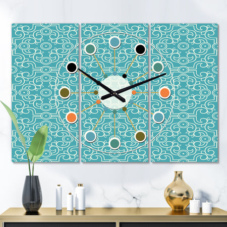 Retro Abstract Pattern Design III - Oversized Mid-Century wall clock - 3 Panels