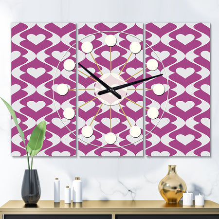 Retro Pattern Abstract Design VIII - Oversized Mid-Century wall clock - 3 Panels