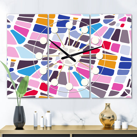 Abstract Retro Geometric Pattern I - Oversized Mid-Century wall clock - 3 Panels