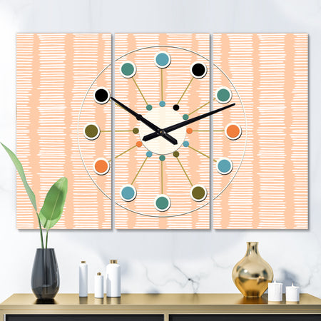Retro Abstract Lines Pattern - Oversized Mid-Century wall clock - 3 Panels