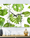 Tropical Palm Leaves II - Oversized Mid-Century wall clock - 3 Panels