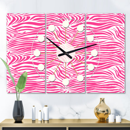 Glamour Zebra Animal Pattern - Oversized Mid-Century wall clock - 3 Panels