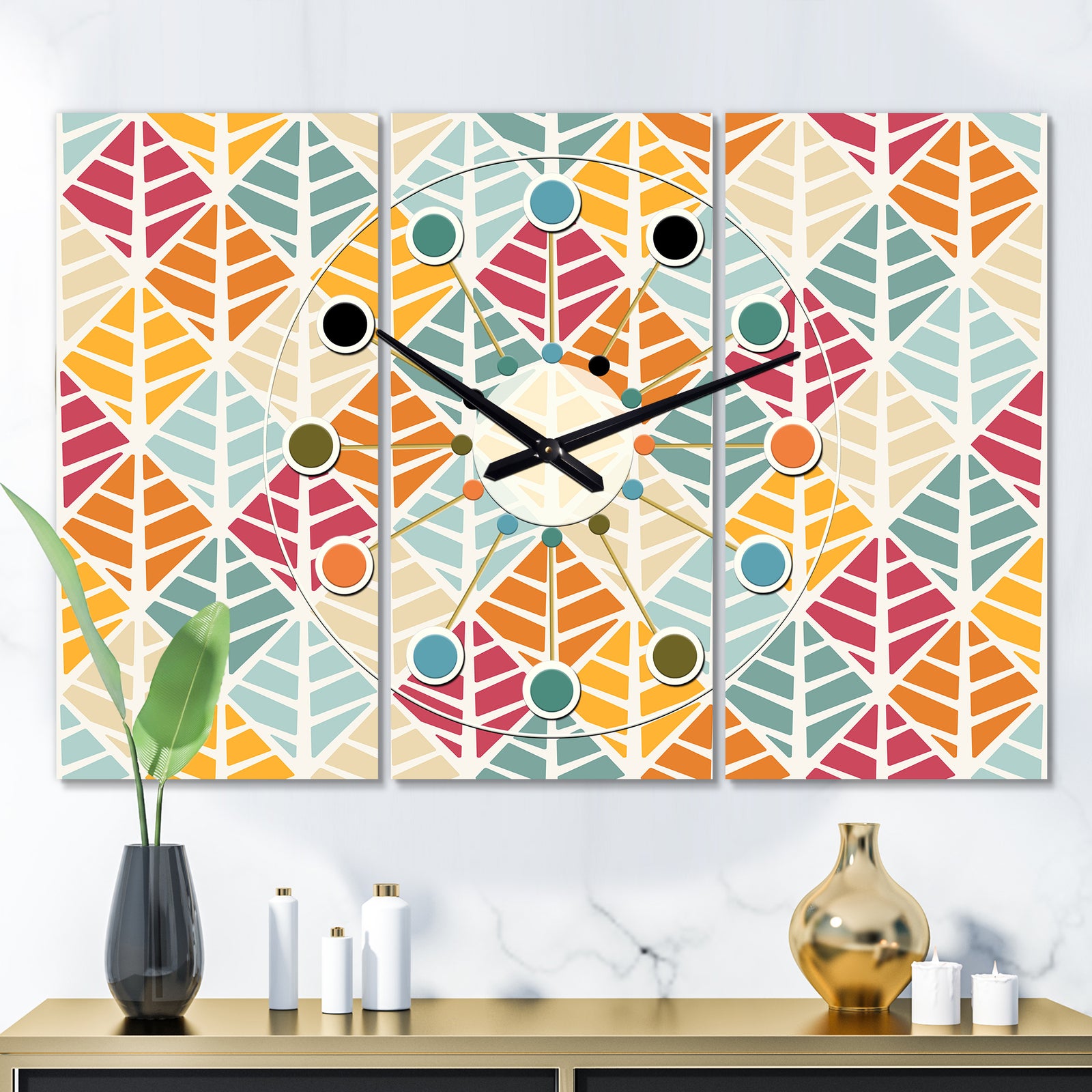 Diamond Retro X - Oversized Mid-Century wall clock - 3 Panels