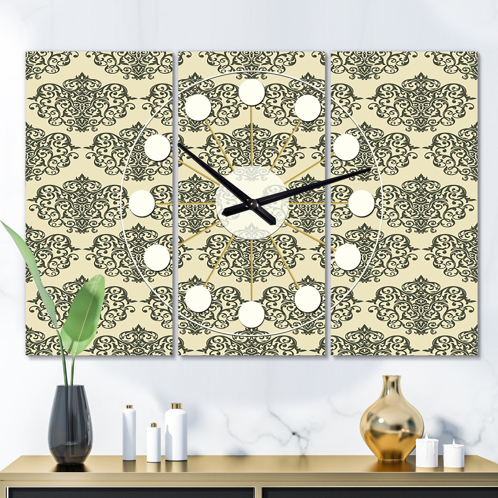 Abstract Design Retro Pattern III - Oversized Mid-Century wall clock - 3 Panels