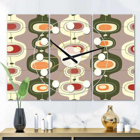 Retro Abstract Design X - Oversized Mid-Century wall clock - 3 Panels