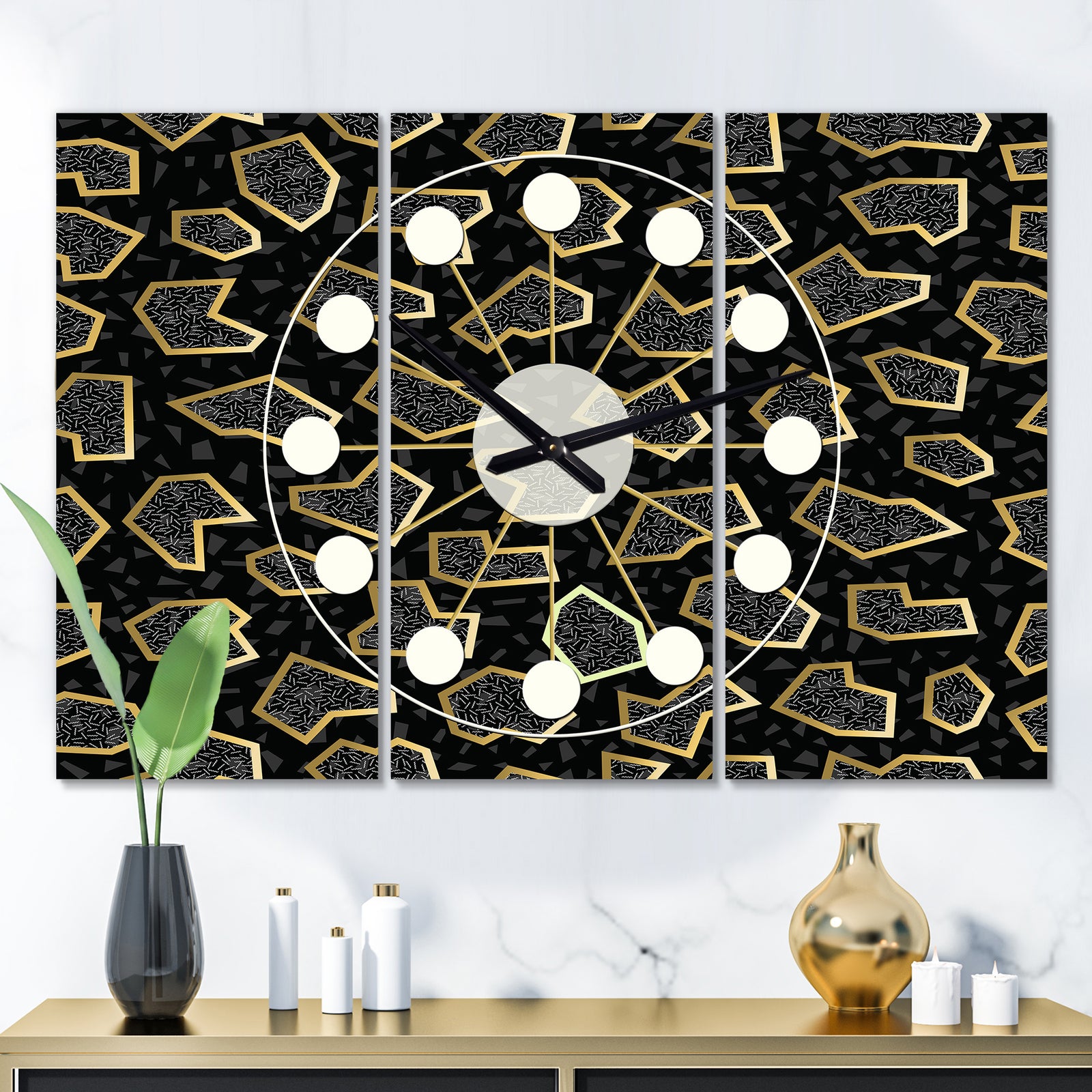 Gold Retro 80s - Oversized Mid-Century wall clock - 3 Panels