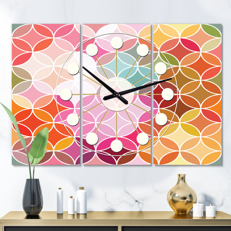 Geometrical Retro Design II - Oversized Mid-Century wall clock - 3 Panels