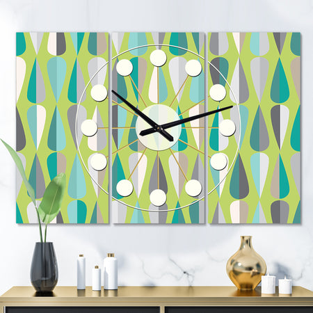 Retro Abstract Drops VI - Oversized Mid-Century wall clock - 3 Panels