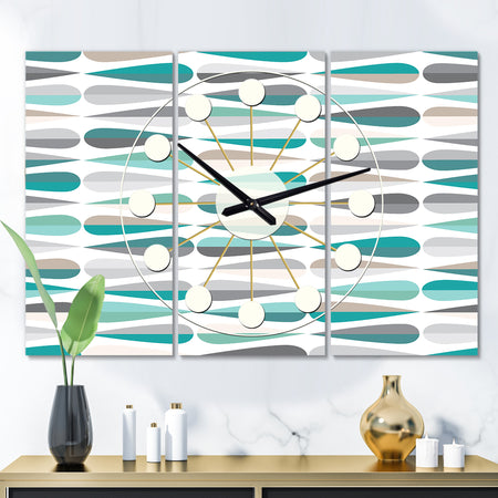 Retro Abstract Drops III - Oversized Mid-Century wall clock - 3 Panels