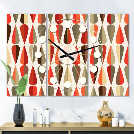Retro Abstract Drops IV - Oversized Mid-Century wall clock - 3 Panels