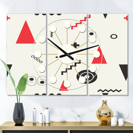 Triangular Retro Design III - Oversized Mid-Century wall clock - 3 Panels
