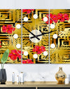 Tropical Gold Luxury Pattern I - Oversized Mid-Century wall clock - 3 Panels