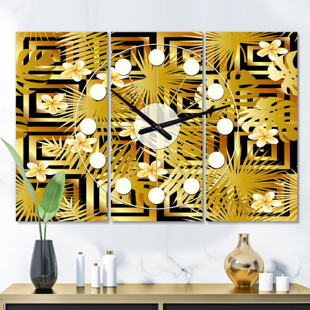 Modern gold luxury pattern - Oversized Mid-Century wall clock - 3 Panels