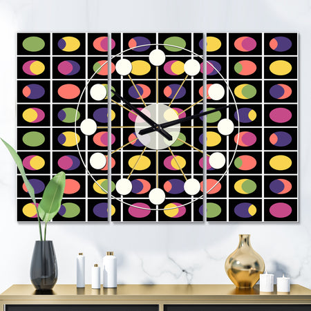 Retro Circular Moons - Oversized Mid-Century wall clock - 3 Panels