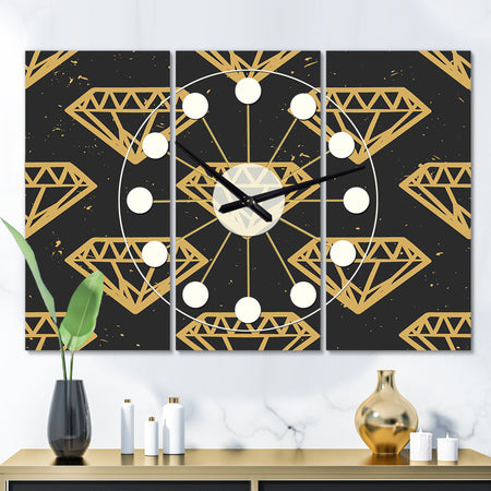 Vintage Golden Diamonds - Oversized Mid-Century wall clock - 3 Panels
