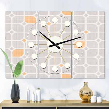 Retro Geometrical Pattern II - Oversized Mid-Century wall clock - 3 Panels