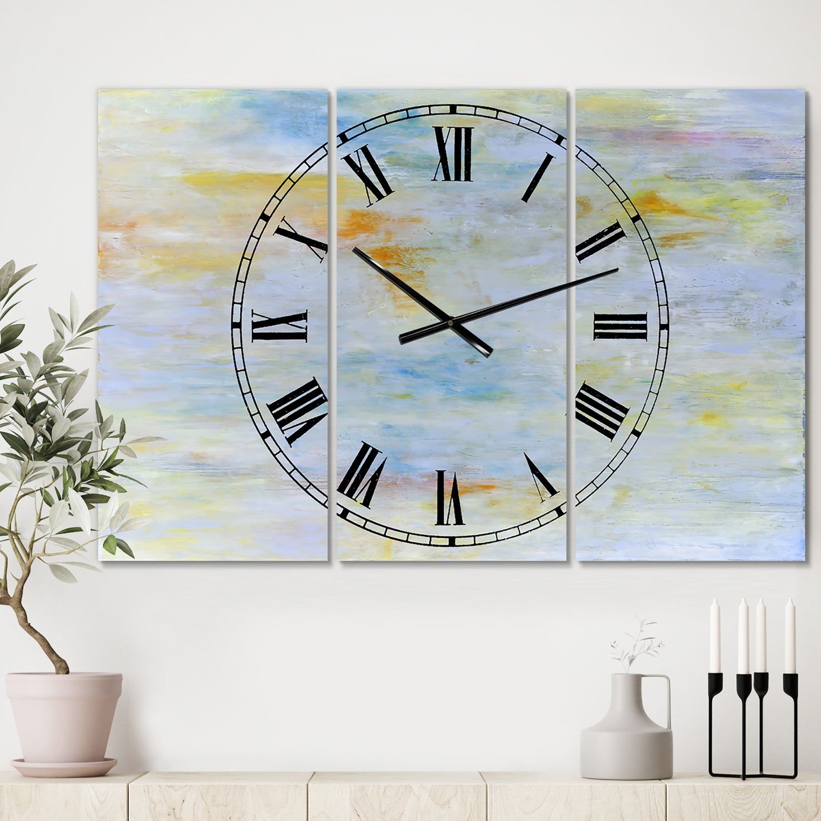 Gently Down the Stream - Oversized Modern Wall Clock - 3 Panels