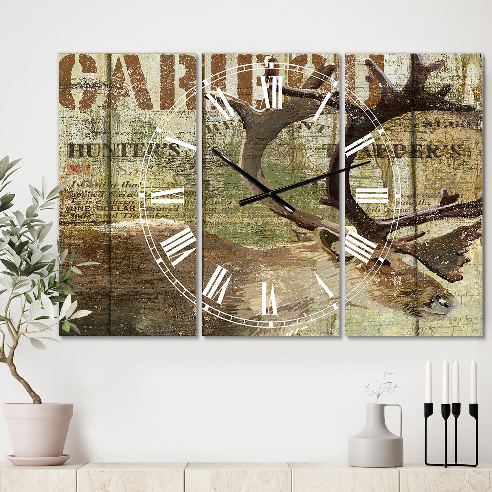 Open Season Caribou - Oversized Traditional Wall Clock - 3 Panels