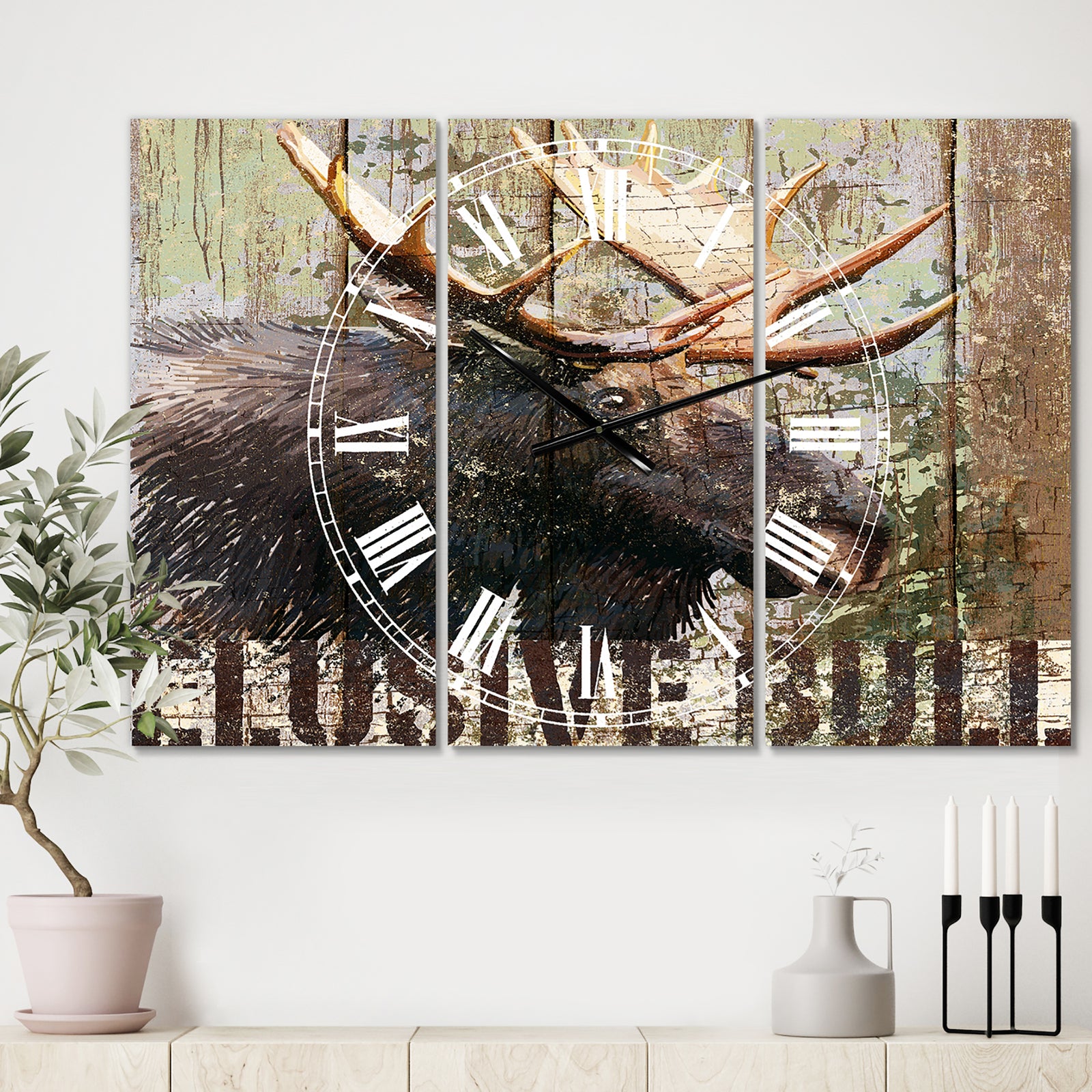Open Season Moose - Large Traditional Wall Clock - 3 Panels