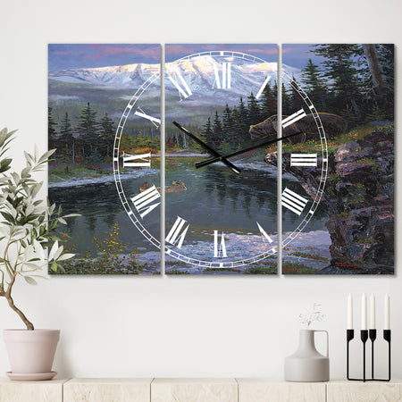 Southfork Grizzly - Oversized Traditional Wall Clock - 3 Panels