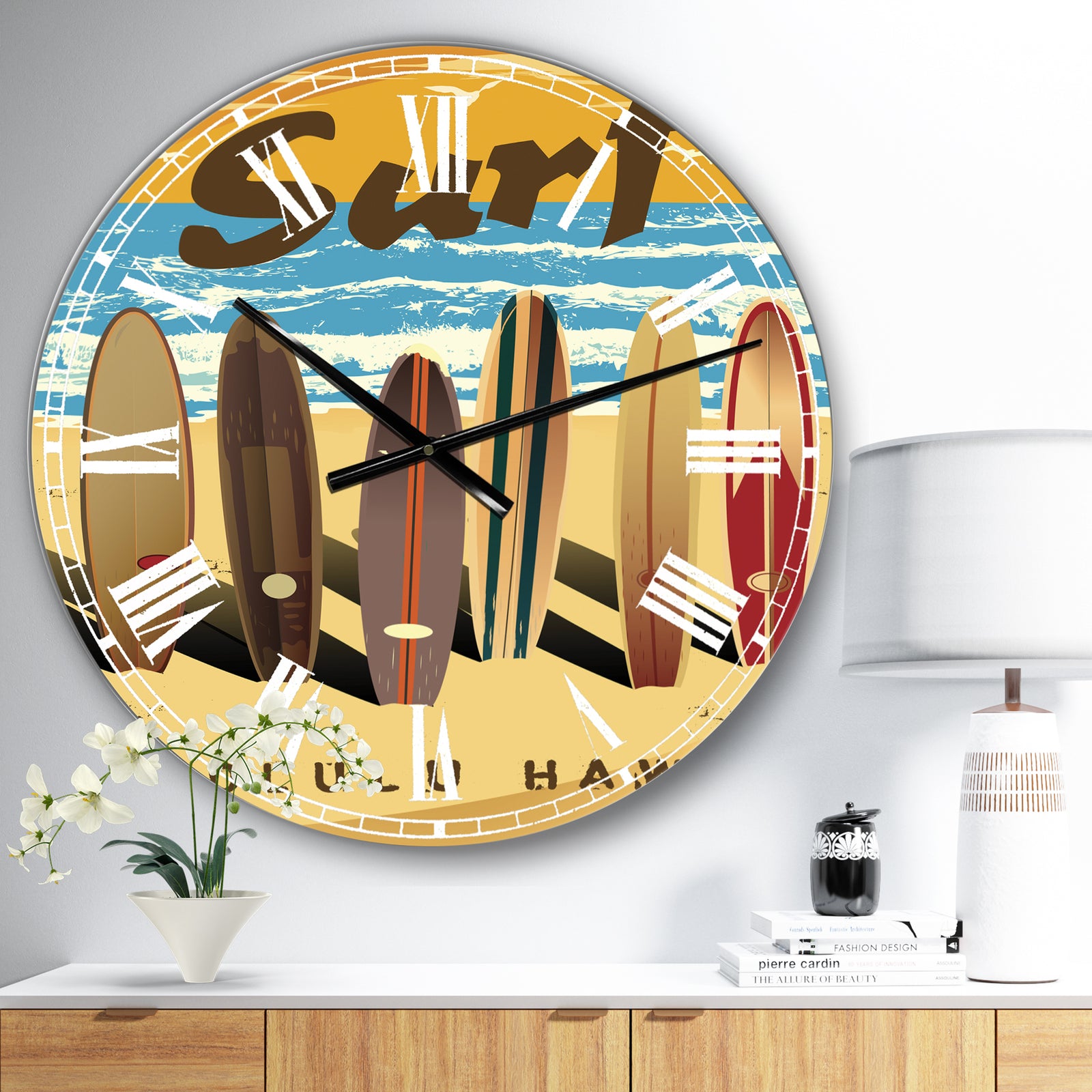 Surfing in Honolulu Hawaii - Large Nautical & Coastal Wall Clock