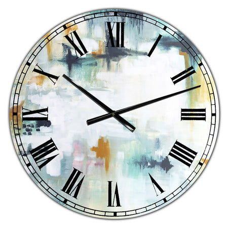 Teal And White Composition  - Large Modern Wall Clock