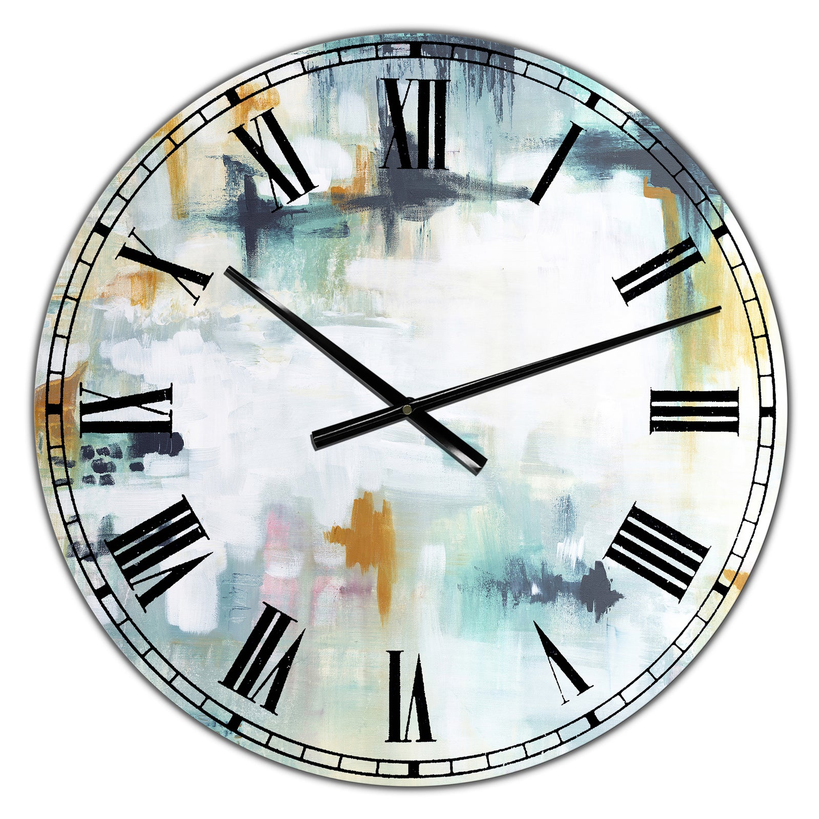 Teal And White Composition  - Large Modern Wall Clock
