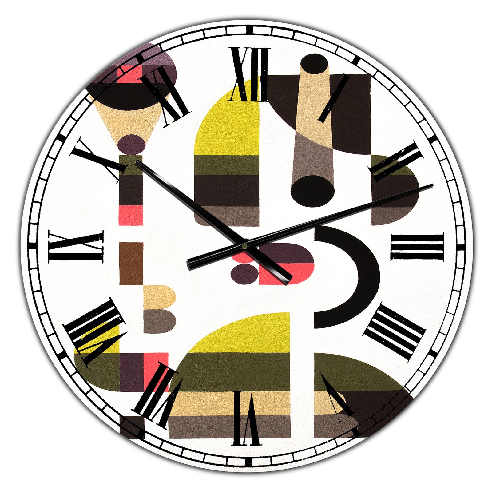 Circe Composition in Pink Green And Black I - Large Mid-Century Wall Clock