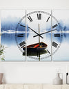 Empty Boat On Blue Lake - Oversized Lake House Wall Clock - 3 Panels