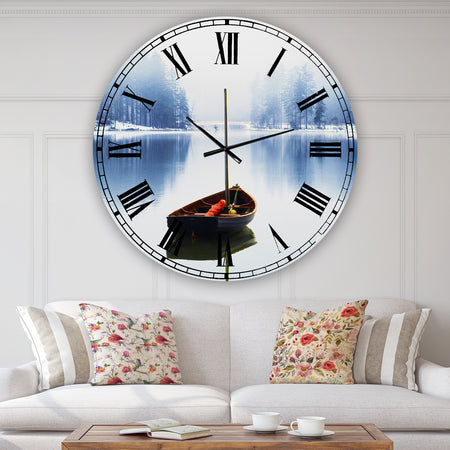 Empty Boat On Blue Lake - Oversized Lake House Wall Clock