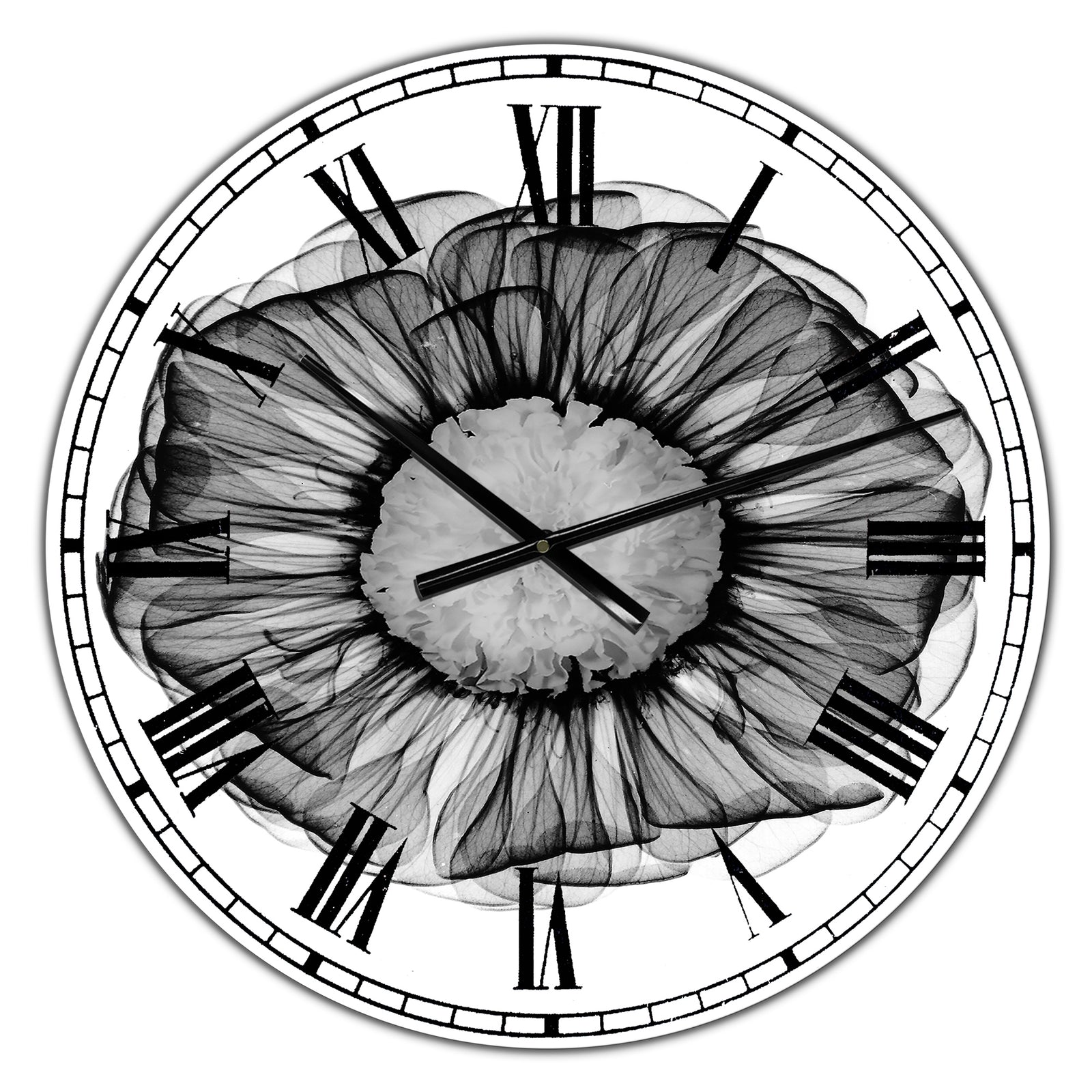 Zinnia Montage Black & White X-Ray - Large Cottage Wall Clock