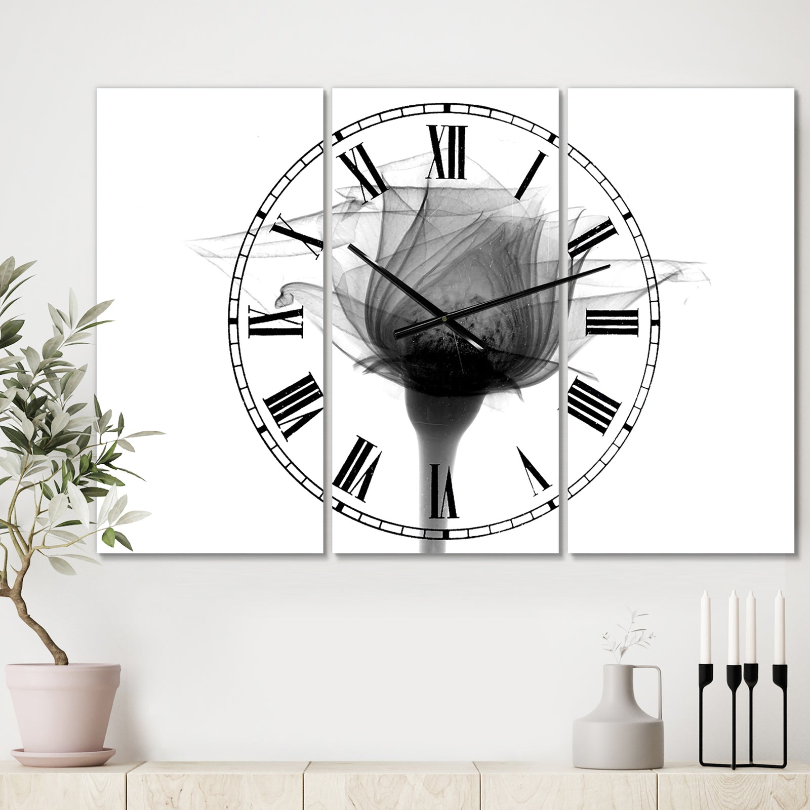 Rose #10 X-Ray - Large Cottage Wall Clock - 3 Panels