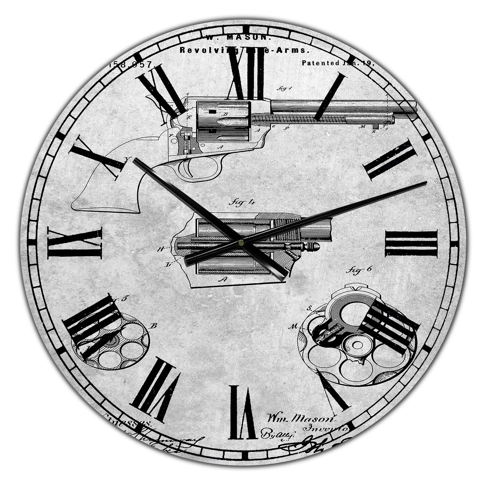 PP1119-Slate US Firearms Single Action Army Revolver Patent Poster - Large Cottage Wall Clock