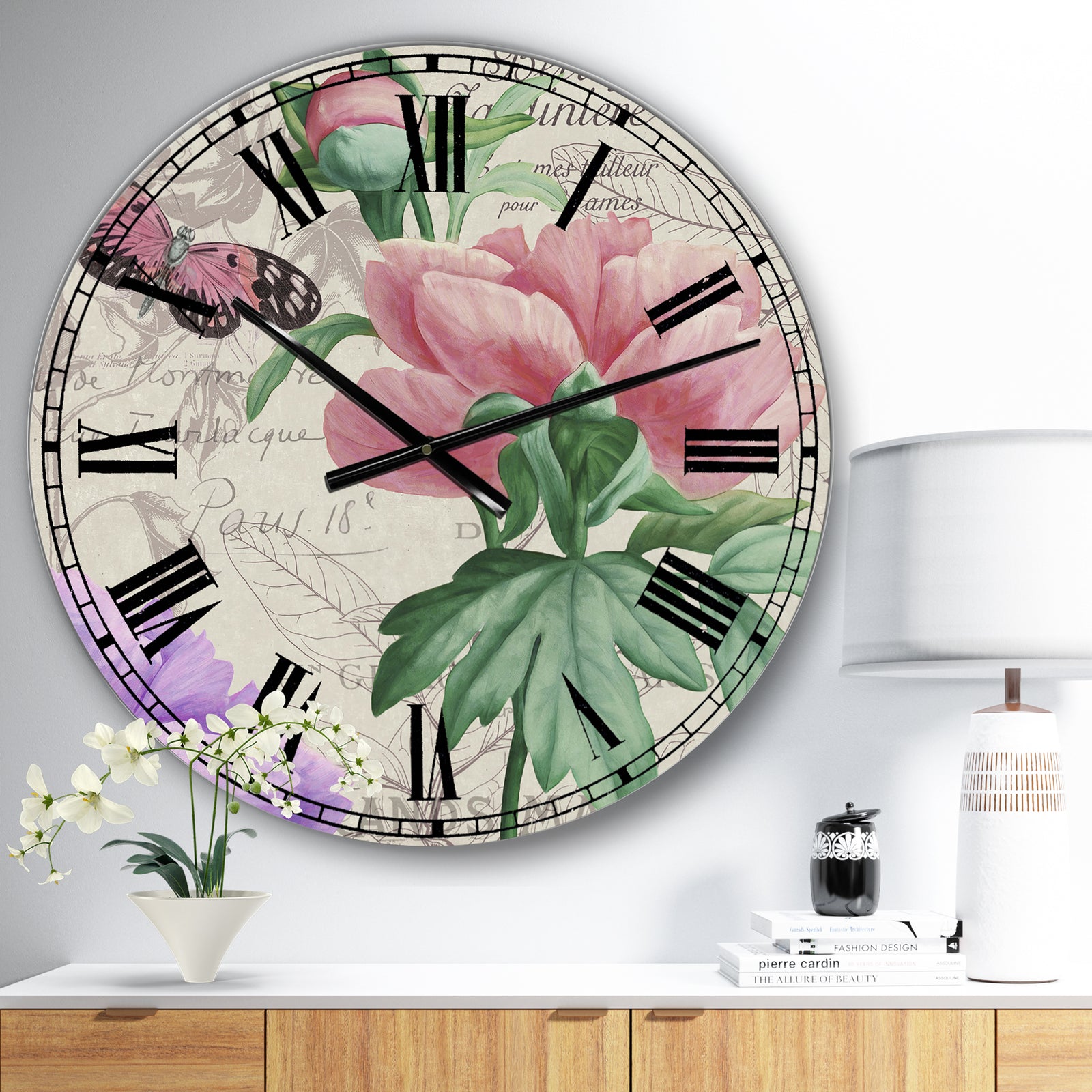 Vintage Flowers II - Large Cottage Wall Clock