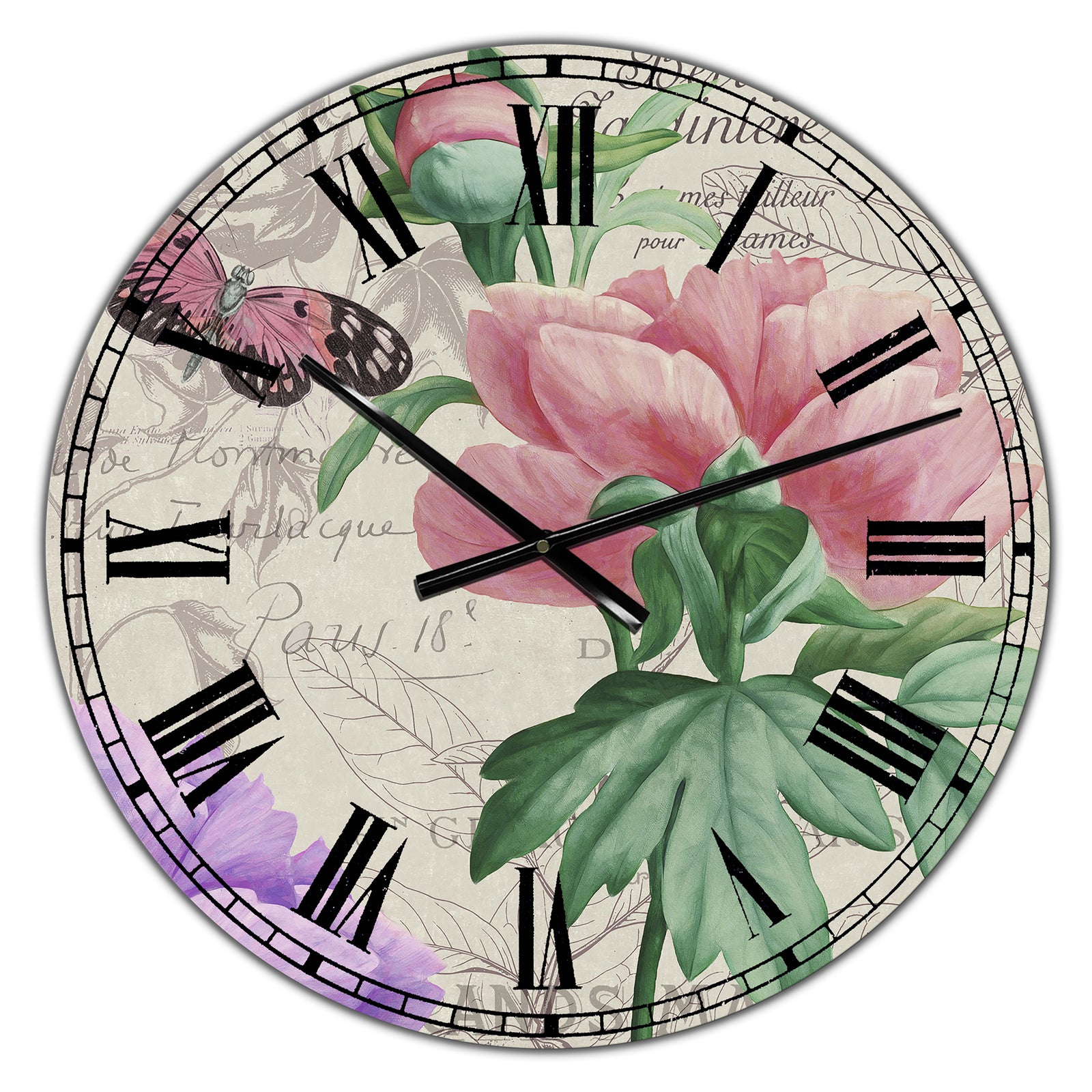 Vintage Flowers II - Large Cottage Wall Clock