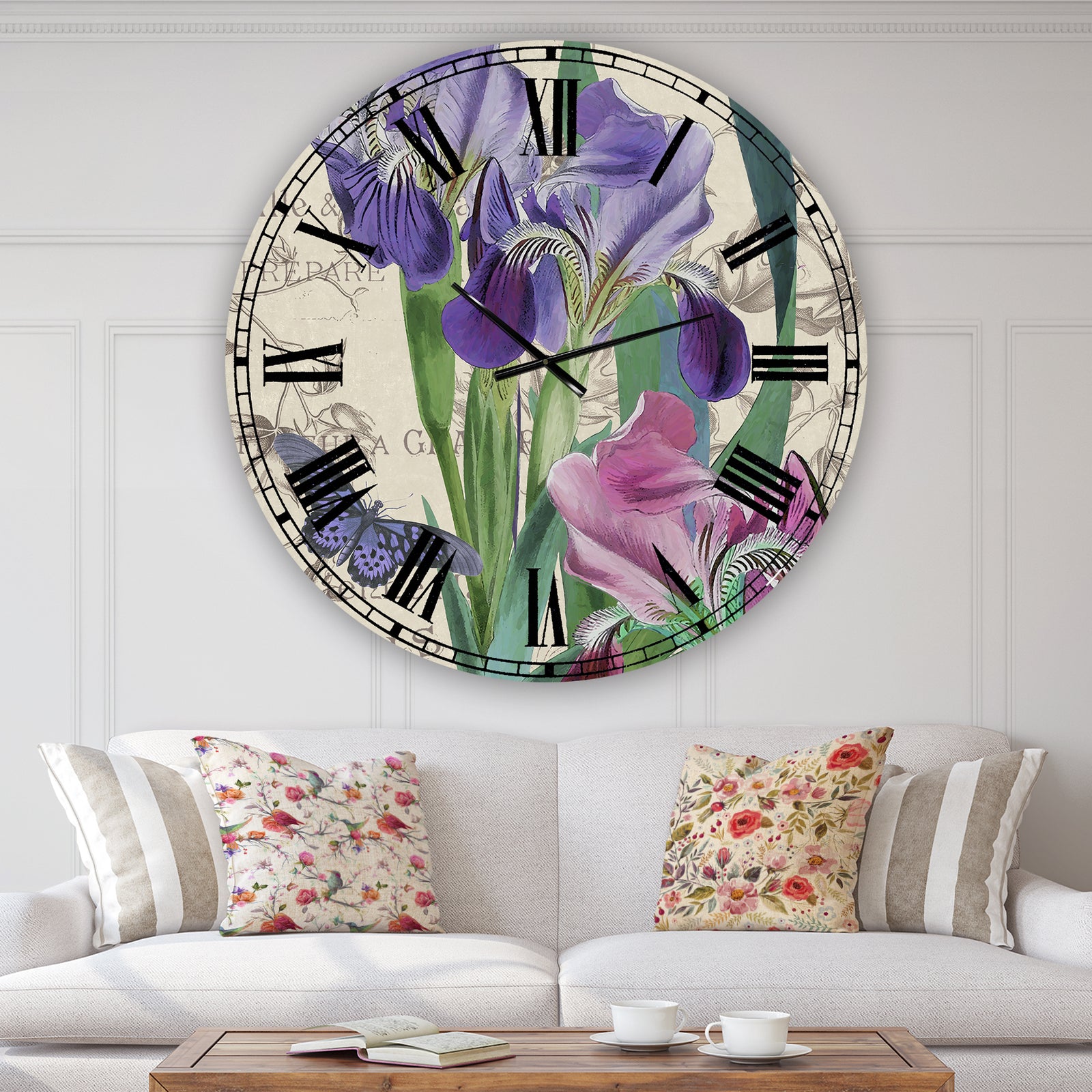 Vintage Flowers III - Oversized Cottage Wall Clock