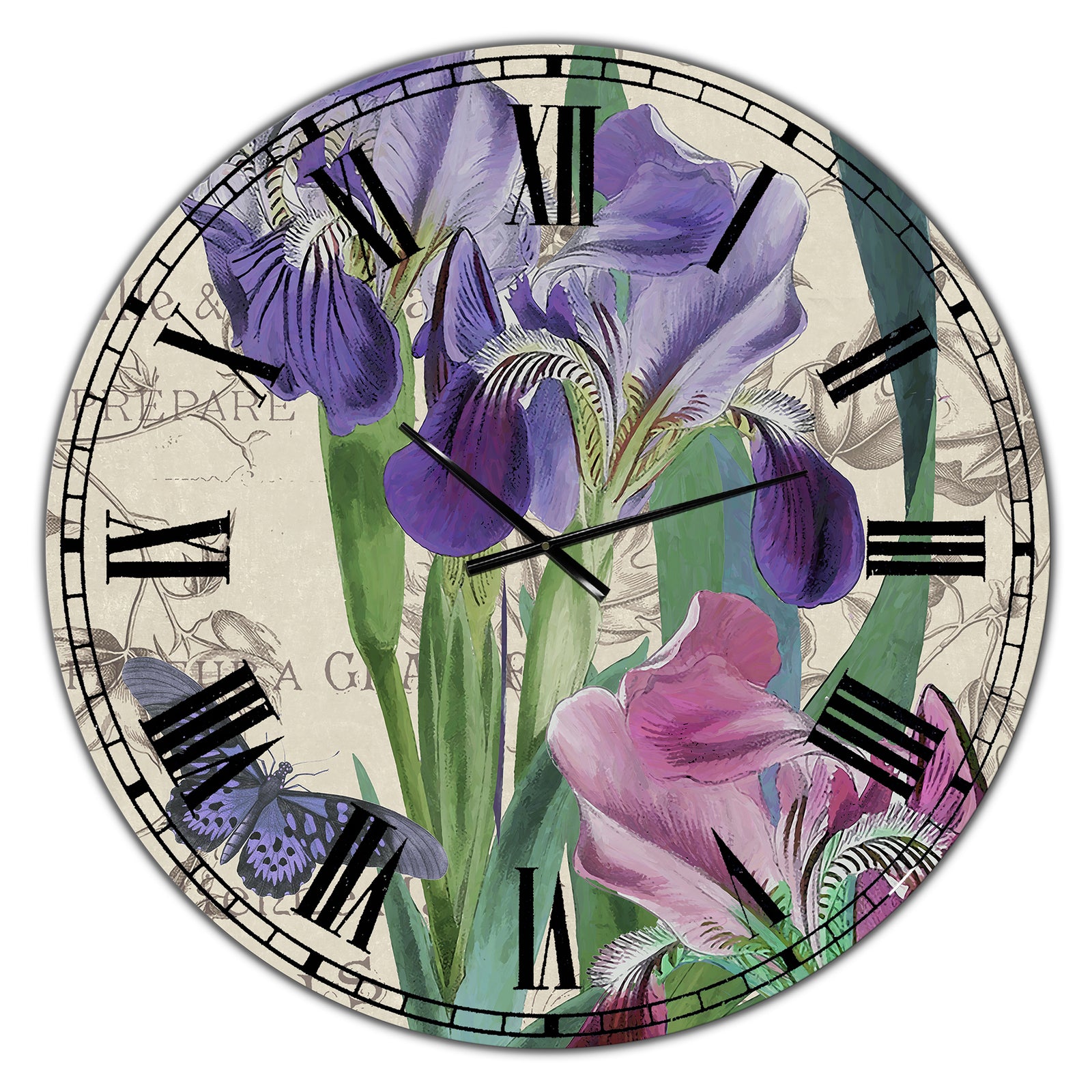 Vintage Flowers III - Oversized Cottage Wall Clock