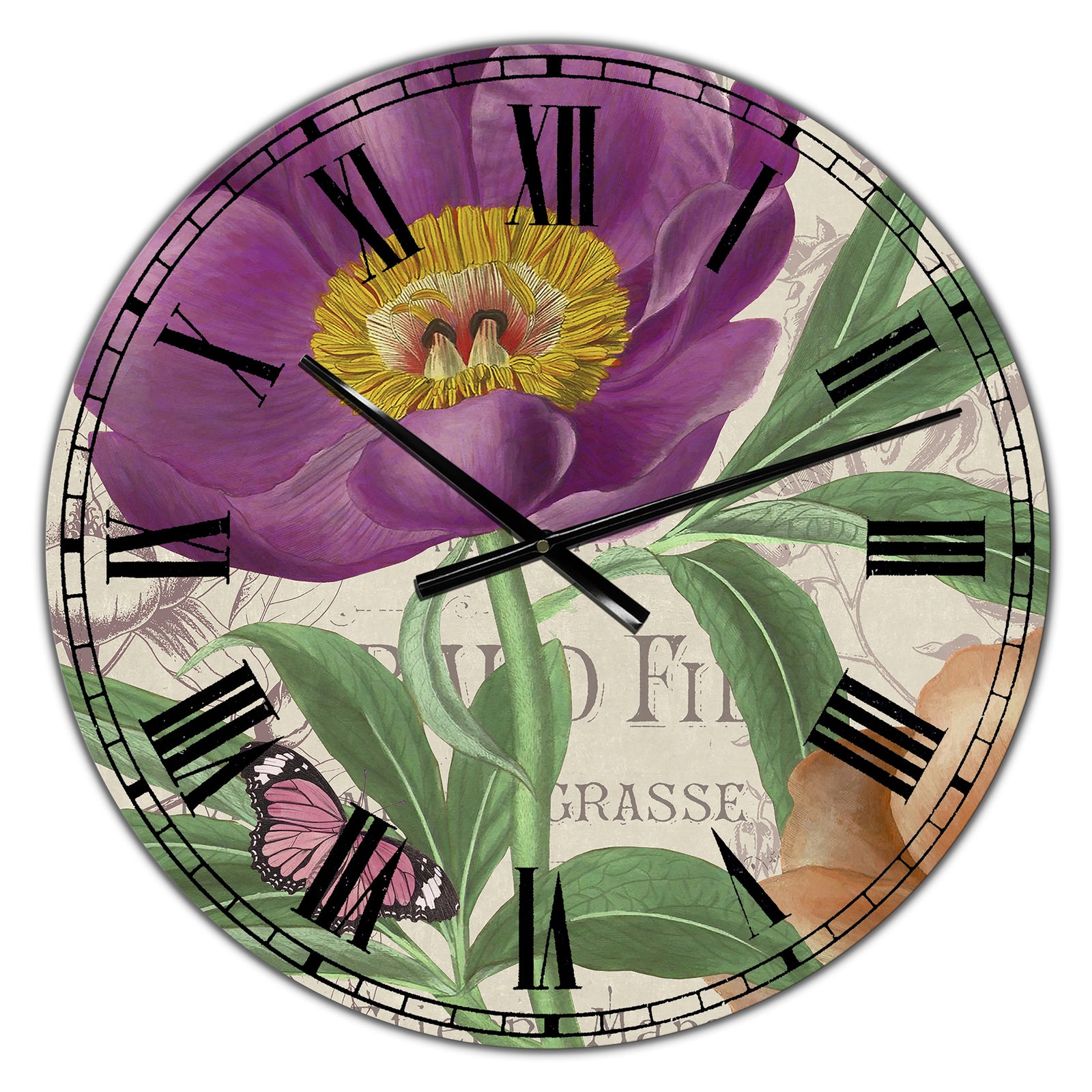 Vintage Flowers IV - Large Cottage Wall Clock
