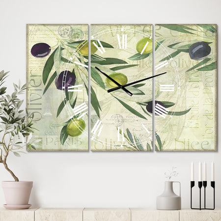 Olives de Nice - Oversized Cottage Wall Clock - 3 Panels