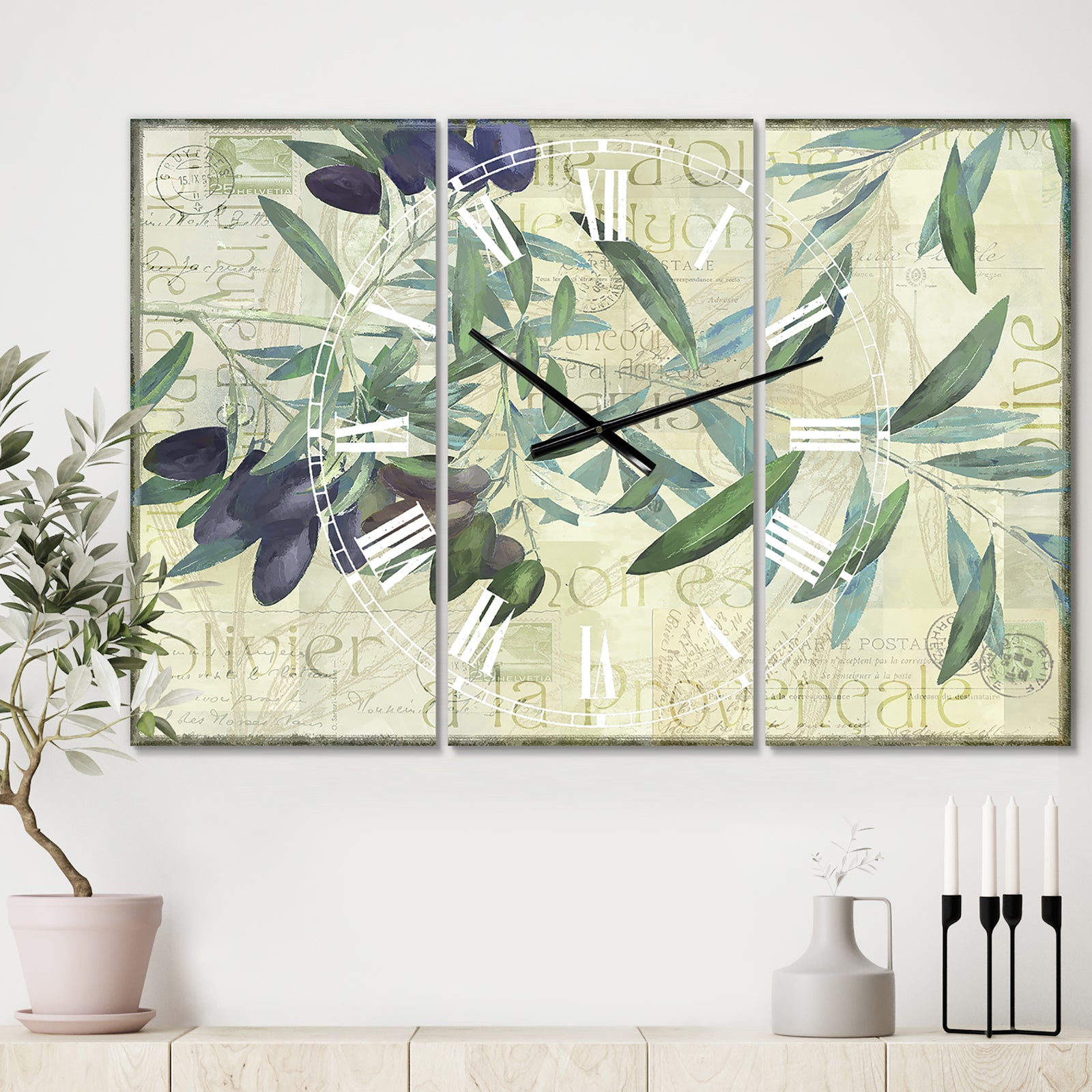 Olives de Nyons - Large Cottage Wall Clock - 3 Panels