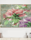 Pink Peonies - Large Cottage Wall Clock - 3 Panels